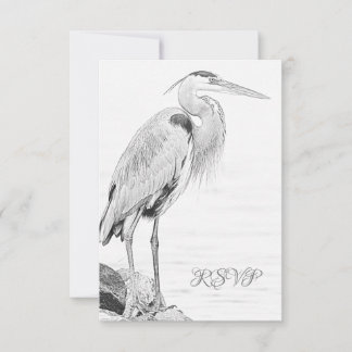 Bevackert Blue Heron Vatten Bird Sketch Bröllop OSA Kort