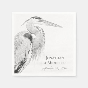 Bevackert Blue Heron Vatten Bird Sketch Bröllop Pappersservett