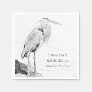 Bevackert Blue Heron Vatten Bird Sketch Bröllop Pappersservett
