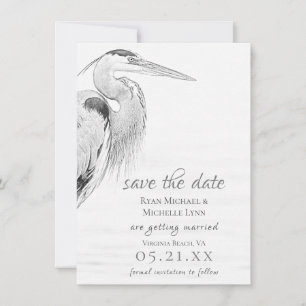 Bevackert Blue Heron Vatten Bird Sketch Bröllop Spara Datumet