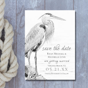 Bevackert Blue Heron Vatten Bird Sketch Bröllop Spara Datumet
