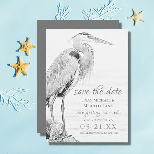 Bevackert Blue Heron Vatten Bird Sketch Bröllop Spara Datumet