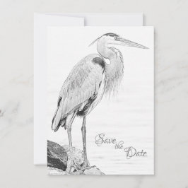 Bevackert Blue Heron Vatten Bird Sketch Bröllop Spara Datumet