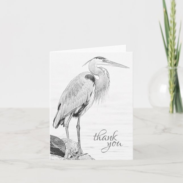 Bevackert Blue Heron Vatten Bird Sketch Tack Kort (Framsida)