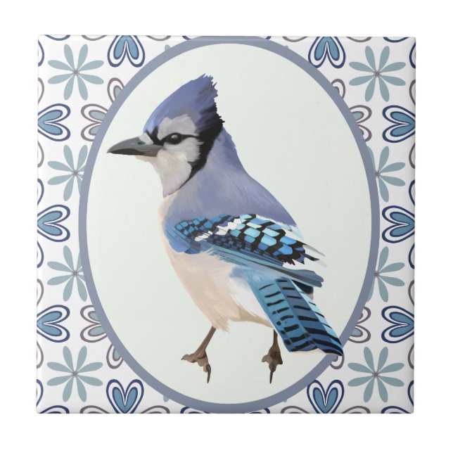 Bevackert Blue Jay Bird Kakelplatta (Framsidan)