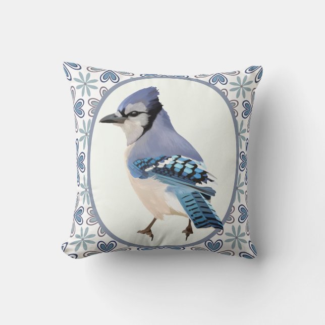 Bevackert Blue Jay Bird Kudde (Framsida)