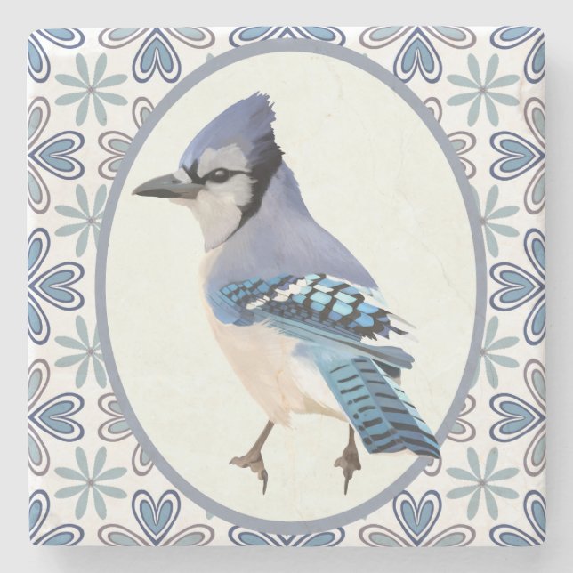 Bevackert Blue Jay Bird Stenunderlägg (Framsidan)
