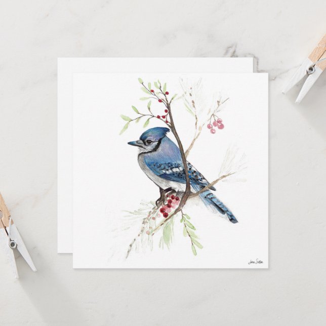 Bevackert Blue Jay Painting Kort (Fram/Back In Situ)