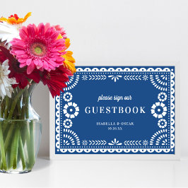 Bevackert Blue Papel Picado Bröllop Guestbook-teck Poster