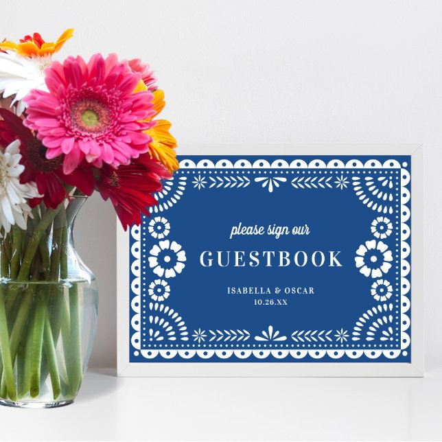 Bevackert Blue Papel Picado Bröllop Guestbook-teck Poster (Skapare uppladdad)