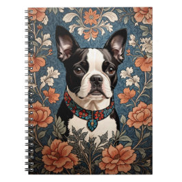Bevackert Boston Terrier William Morris Inspired Anteckningsbok