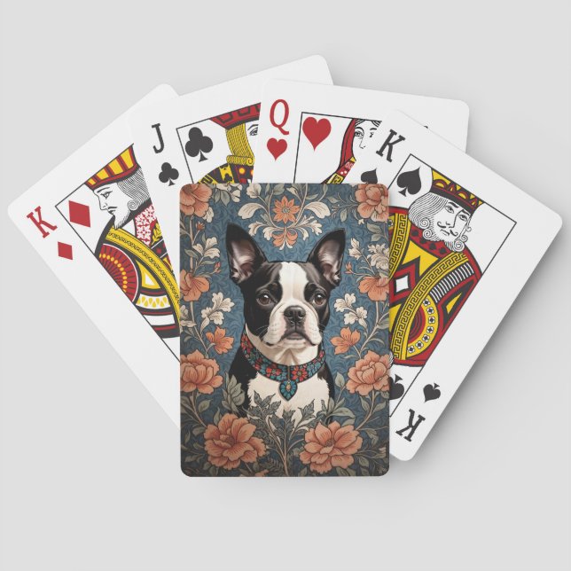 Bevackert Boston Terrier William Morris Inspired Casinokort (Baksidan)