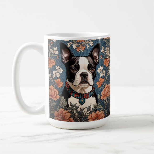 Bevackert Boston Terrier William Morris Inspired Kaffemugg (Vänster)