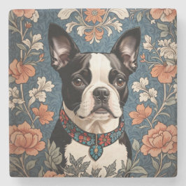 Bevackert Boston Terrier William Morris Inspired Stenunderlägg