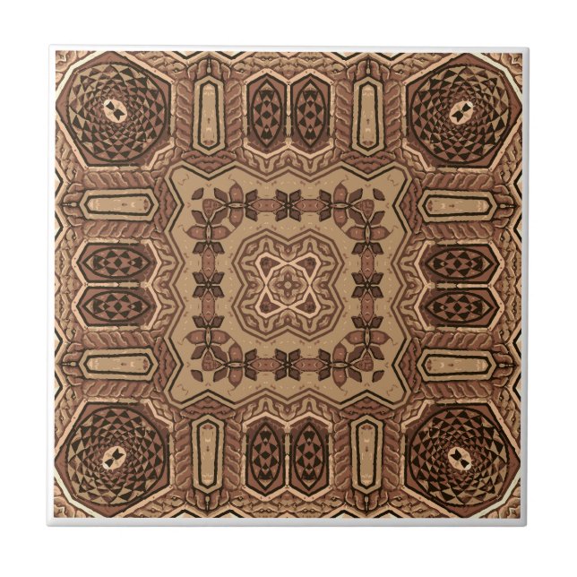 Bevackert Brown Mosaic Mandala Seamless Mönster Kakelplatta (Framsidan)