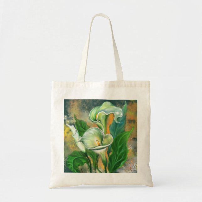 Bevackert Calla Lily Flower Tote Bag Painting Tygkasse (Framsidan)