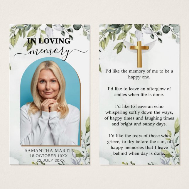 Bevackert Eucalyptus Memorial Funeral Bookmark Visitkort (Framsida & baksida)