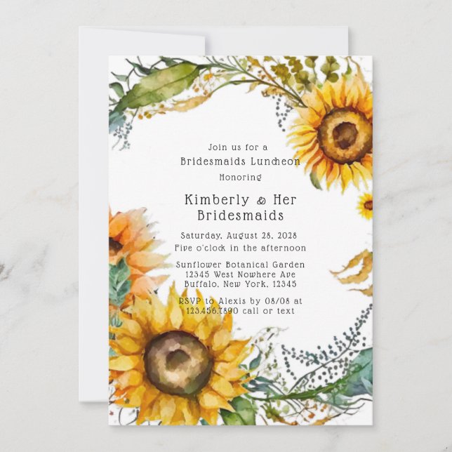 Bevackert Fall Solros Bridesmaids Luncheon Inbjudningar (Framsida)