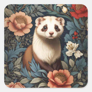 Bevackert Ferret William Morris Inspired Fyrkantigt Klistermärke
