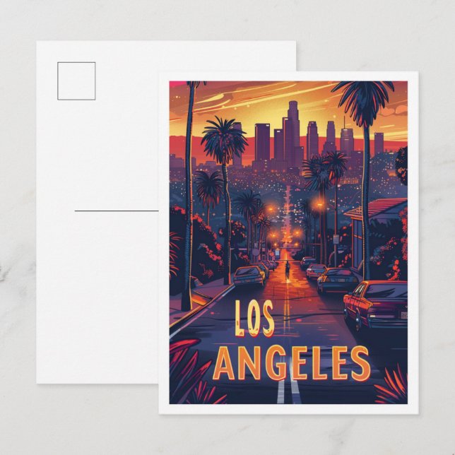 Bevackert Los Angeles USA Illustration Travel Vykort (Fram/baksida)