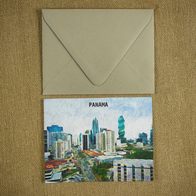 Bevackert Panama City Oil Paint Cityscape Vykort (Panama city oil paint illustration)
