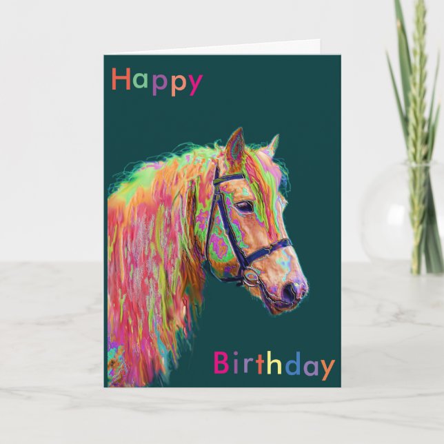 Bevackert Rainbow Pony Birthday-kort Kort (Framsida)