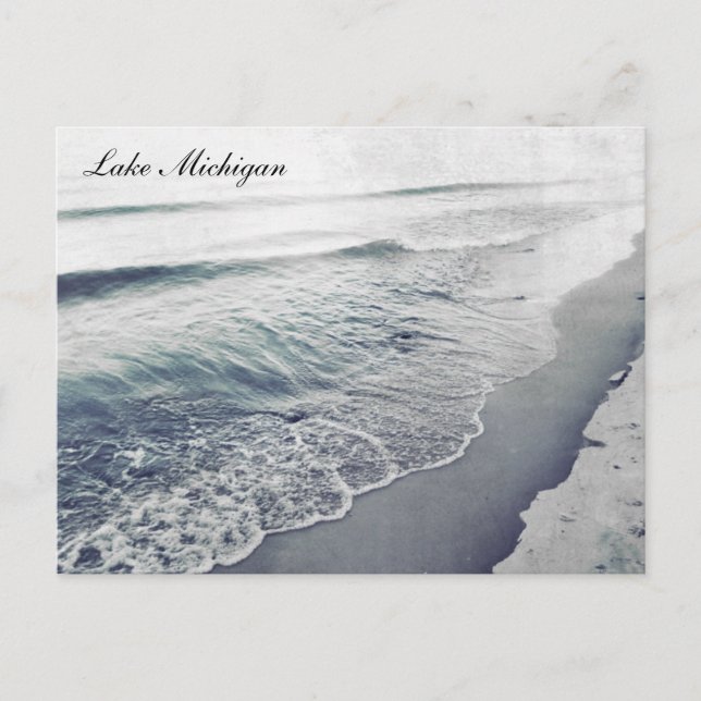 Bevackert Retro Sjö Michigan Shoreline Beach Vykort (Framsida)