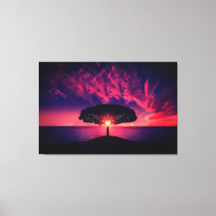 Bevackert Sunset Träd Silhouette Nature Ligcape Canvastryck