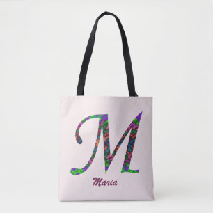 Bevackert Swirled Färg Brev M Monogram Initial Tygkasse