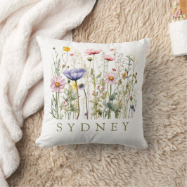 Bevackert Watercolor Wildblombotaniska Garden Kudde
