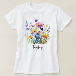 Bevackert Watercolor Wildblombotaniska Garden T Shirt