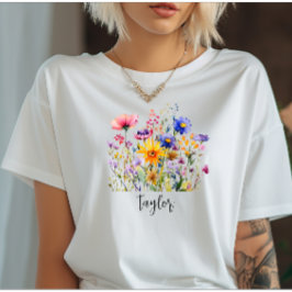 Bevackert Watercolor Wildblombotaniska Garden T Shirt