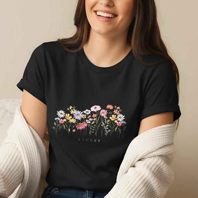 Bevackert Watercolor Wildblombotaniska Garden T Shirt (Beautiful Watercolor Wildflower Botanical Garden Tri-Blend Shirt)