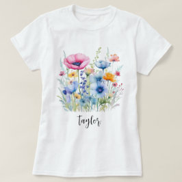 Bevackert Watercolor Wildblombotaniska Garden T Shirt