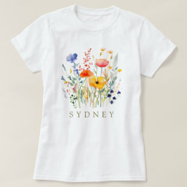Bevackert Watercolor Wildblombotaniska Garden T Shirt