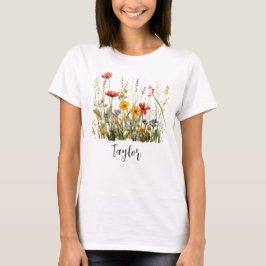 Bevackert Watercolor Wildblombotaniska Garden T Shirt