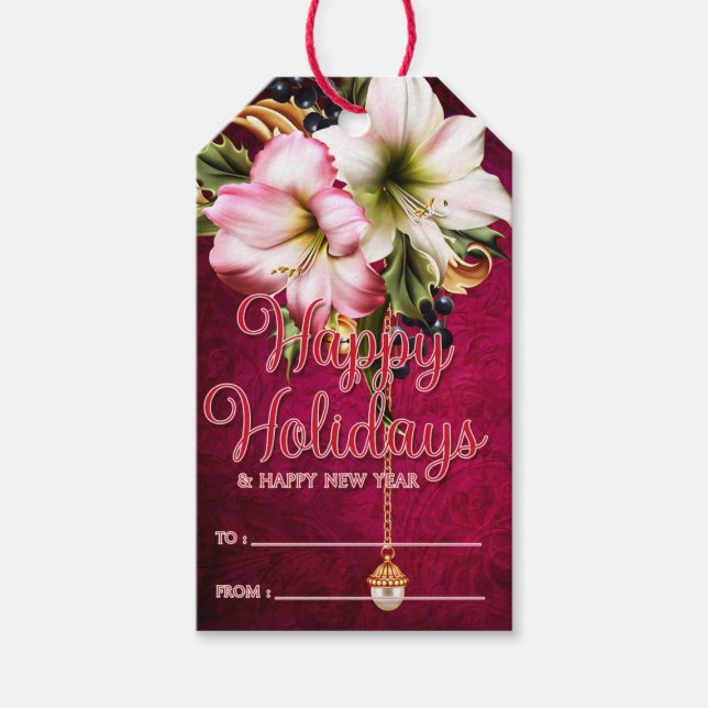 Bevackra Amaryllis Glad helg Gott nytt år Presentetikett (Framsidan)