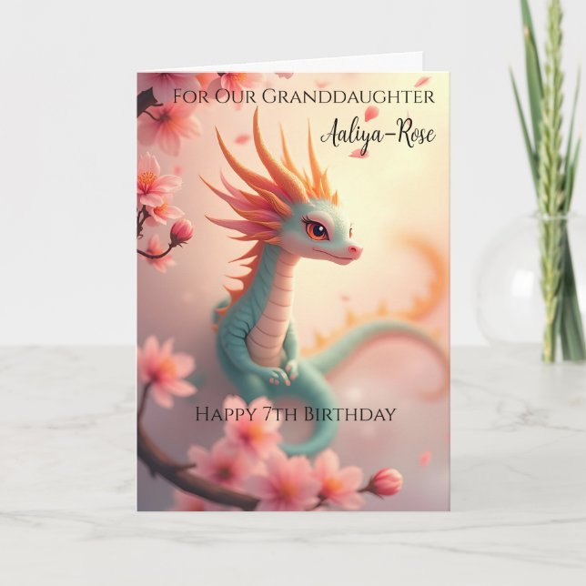 Bevackra Baby Dragon Granddotter 7:e Birthday Kort (Framsida)