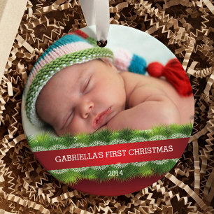 Bevackra Baby Första julfotopatel Julgransprydnad Keramik