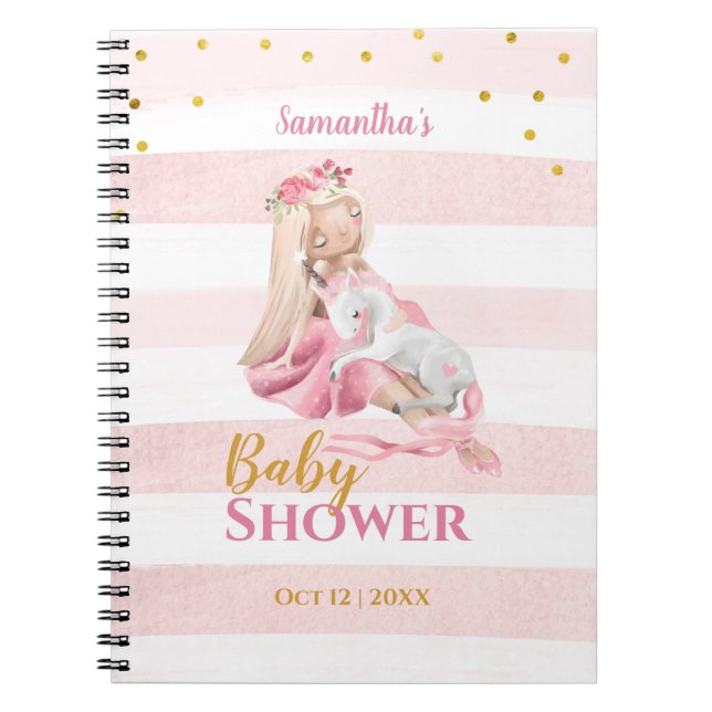 Bevackra Ballerina Unicorn Baby Shower Guest Bok Anteckningsbok (Framsidan)