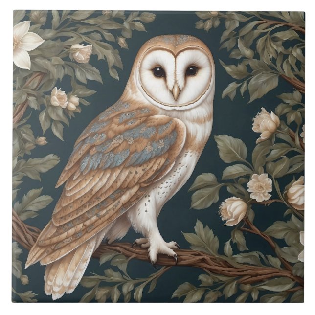 Bevackra Barn Uggla William Morris Inspired Kakelplatta (Framsidan)