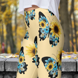Bevackra Beige Gult Butterfly Flowers Mönster Leggings