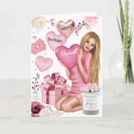 Bevackra Blond Mode Girl Grattis på födelsedagen Helgkort