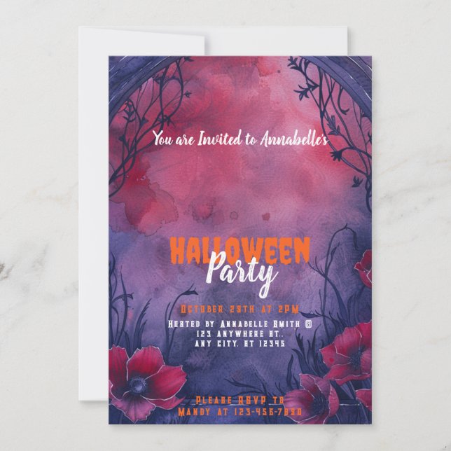 Bevackra Blue Red Arch Halloween fest Inbjudningar (Framsida)