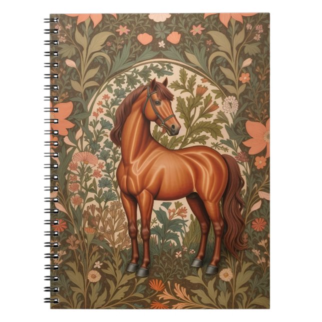 Bevackra Brown Horse William Morris Inspired Anteckningsbok (Framsidan)