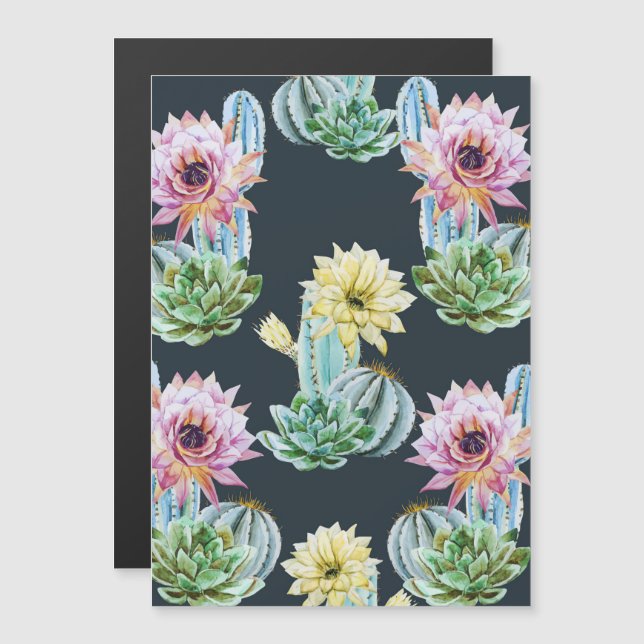 Bevackra Cactus Mönster Magnetisk Inbjudningskort (Fram/baksida)