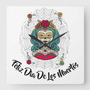 Bevackra Catrina Feliz Día de Muertos Fyrkantig Klocka