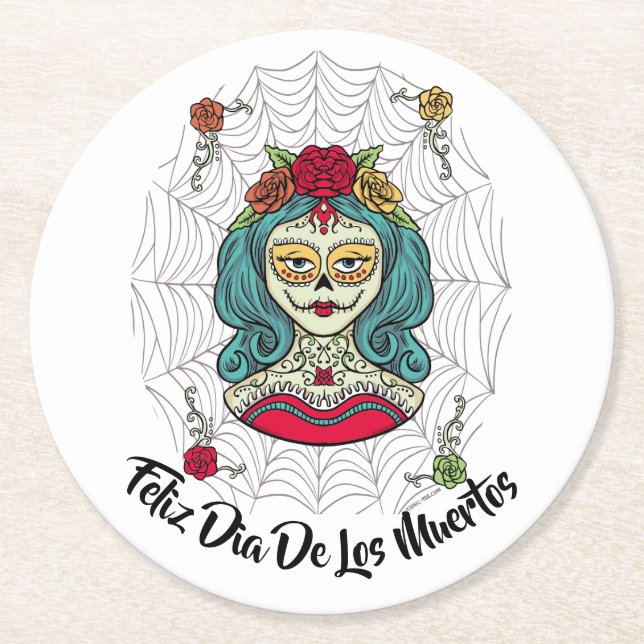 Bevackra Catrina Feliz Día de Muertos Underlägg Papper Rund (Framsidan)