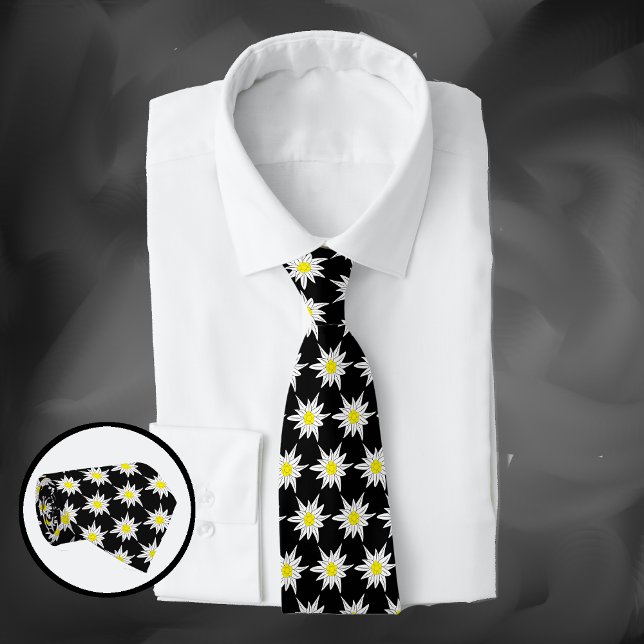 Bevackra Edelweiss Flower Mönster Black Neck Tie Slips (Skapare uppladdad)