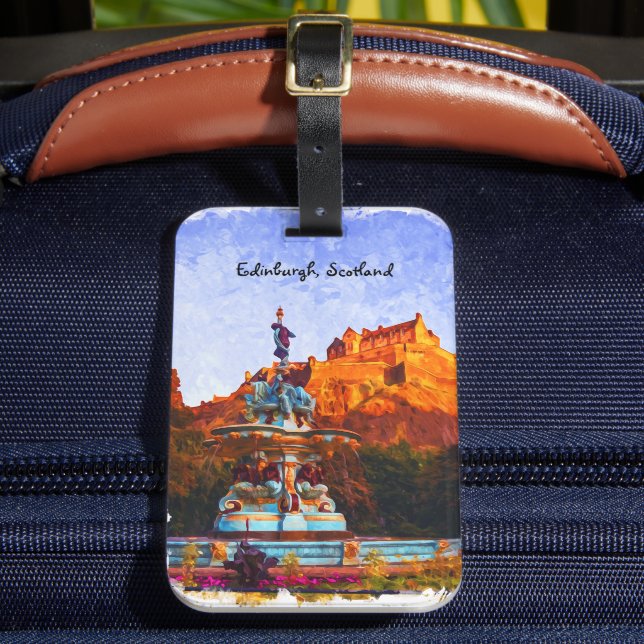 Bevackra Edinburgh Scotland Castle Watercolor Bagagebricka (Framsida Insitu 2)